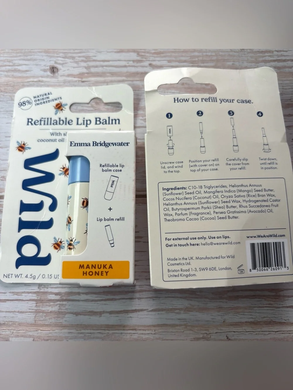 Wild Refillable Lip Balm - Manuka Honey Lot of 2